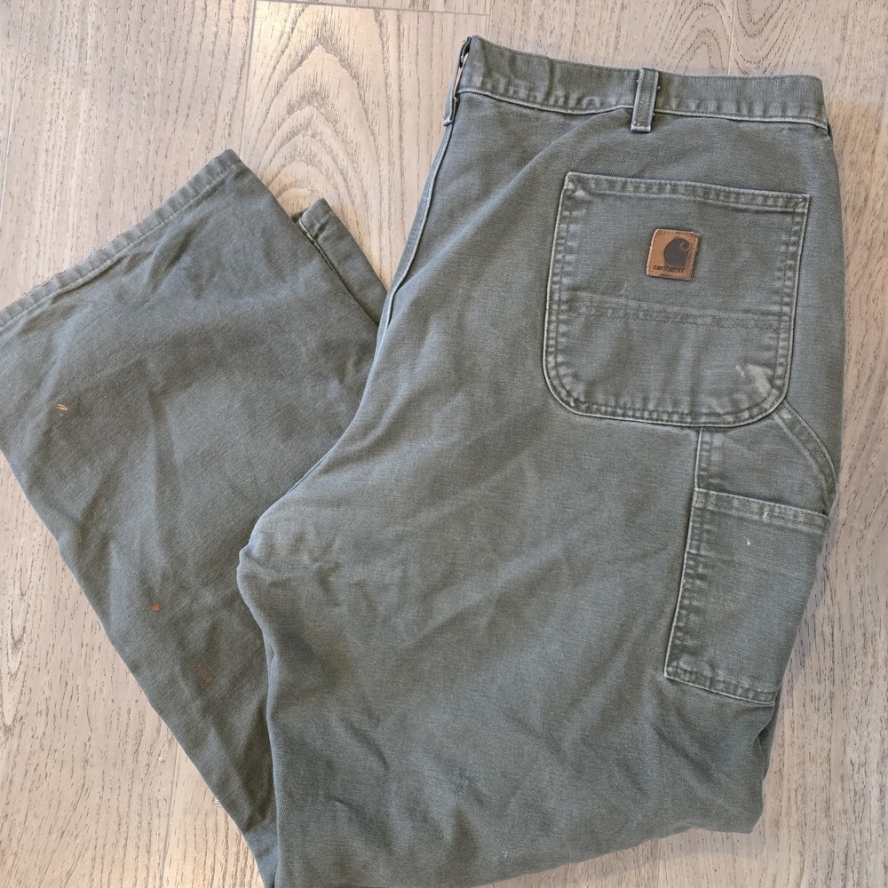 Vtg Carhartt Pants Mens 44x32 Green B11 MOS Duck Canvas Carpenter Dungaree Fit